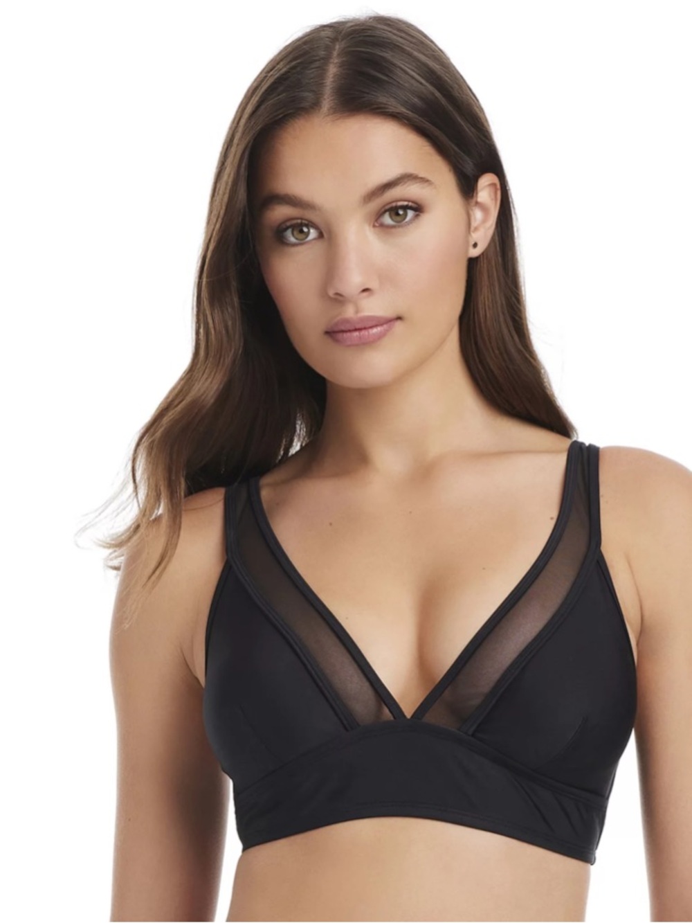 Black Mesh-Trim Bikini Top